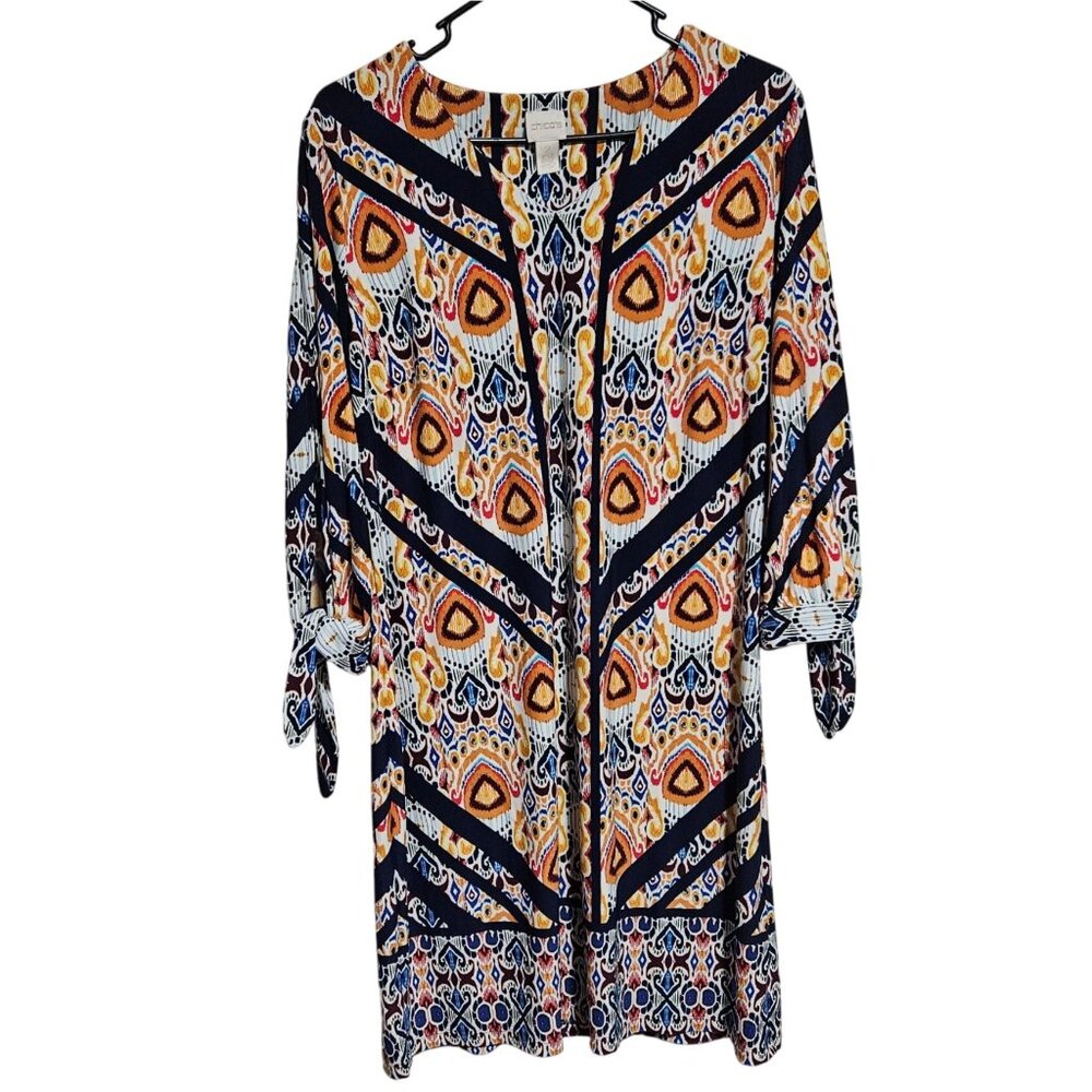 Chicos Colorful Bohemian Tunic Shift Dress Size Large Festival Geometric Boho